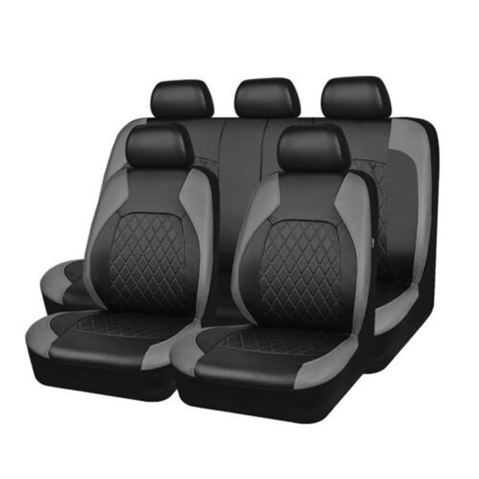 9-delige autostoelhoezen Universele PU lederen stoelbeschermer Volledige set auto-interieur grijs