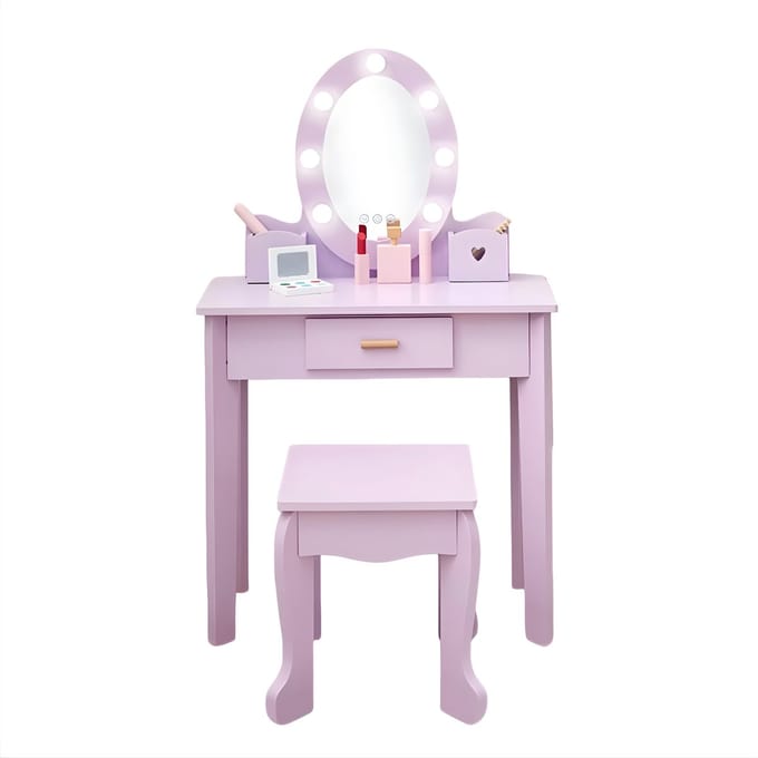 Kinderkaptafel met Stoel & Verlichting - Make-up IJdelheidsset - Licht Paars
