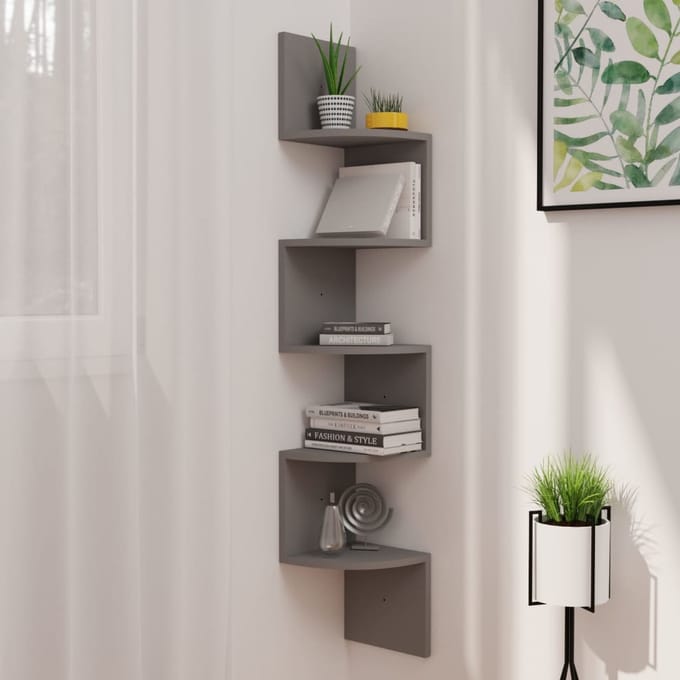 vidaXL - Hoekwandschap - 19x19x123 - cm - bewerkt - hout - grijs