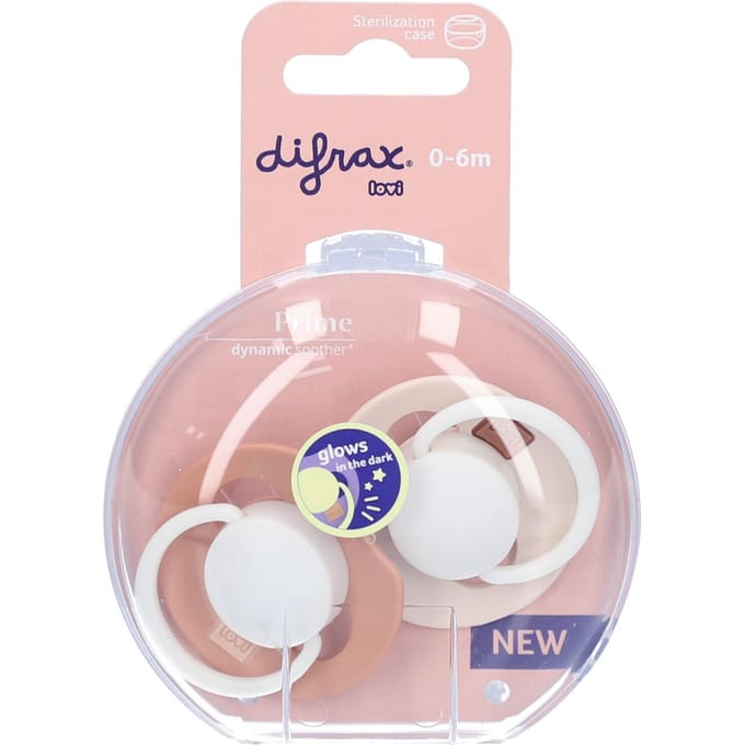 Difrax LOVI Fopspeen Dynamisch - Prime Glow - 0 tot 6 Maanden - Beige & Bruin - 2 Stuks