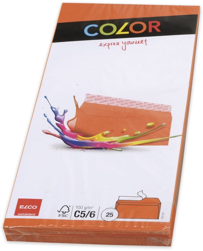 Elco envelop Office Color FSC C5/6 100 gram oranje 25 stuks