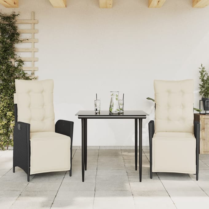 vidaXL - 3-delige - Tuinset - met - kussens - poly - rattan - zwart