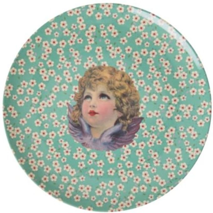 Rice kerst melamine bord rond klein angel, groen