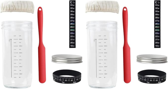 Zuurdesem Starter Pot - Glazen Bak Set - Brood Bakken - Met Thermometer - 2 Sets - Transparant