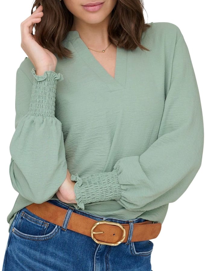 ONLY - ONLMETTE V-NECK LS SMOCK TOP WVN Dames T-shirt