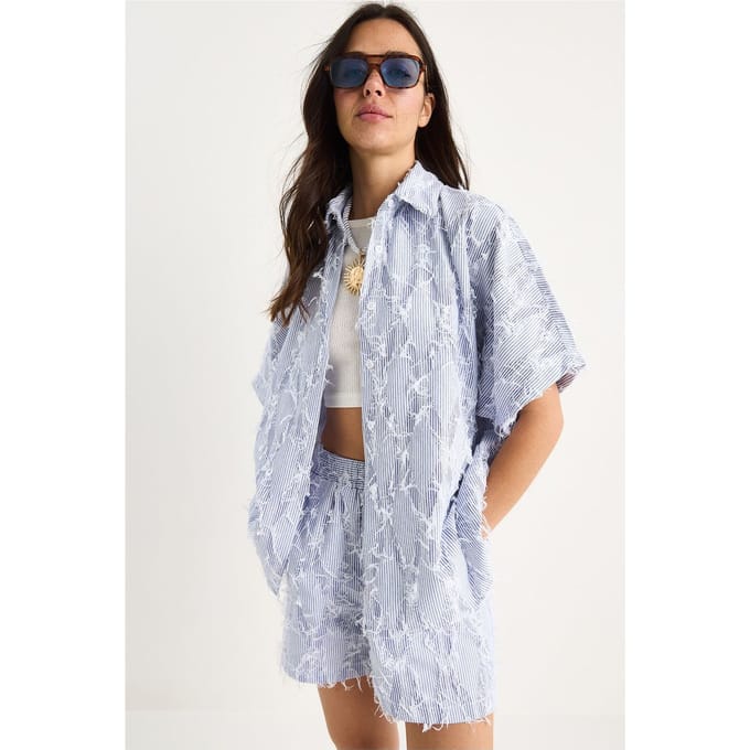 Overmaatse Gestreepte Co-ord Set met Franje Detail