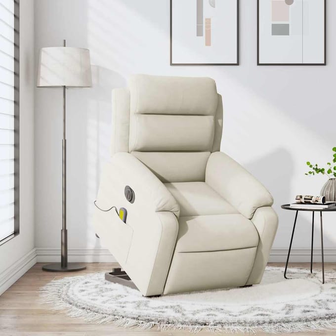 vidaXL - Sta-op-massagestoel - elektrisch - verstelbaar - fluweel - crèmekleurig