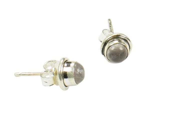 Zilveren knop oorbellen Rozenkwarts 925 zilver