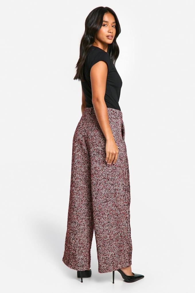 boohoo Dames Petite Herringbone Wool Look Broek | Red | Maat: 8