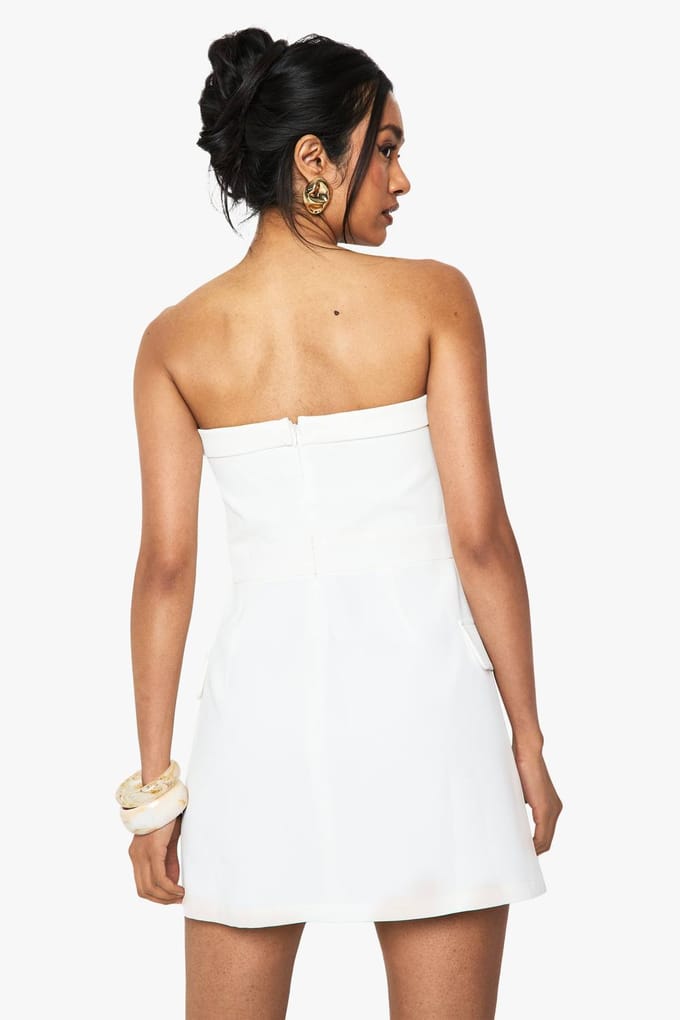 boohoo Dames Button Front Bandeau Tailored Mini Jurk | Ivory | Maat: 10