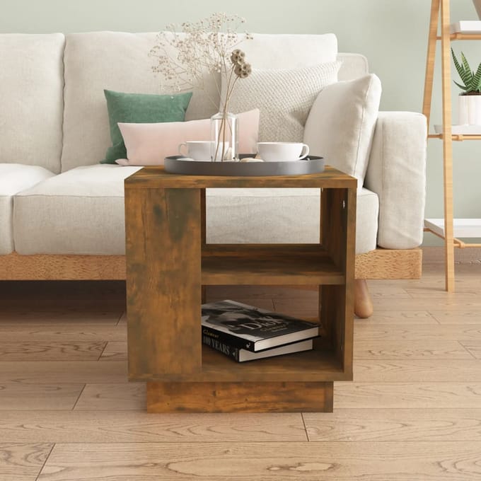 vidaXL - Salontafel - 40x40x43 - cm - bewerkt - hout - gerookt - eikenkleurig