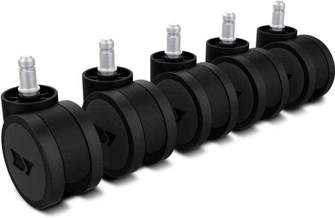Set van 5 Zwarte Stoelwielen Vervanging voor Bureaustoel Stil Polyurethaan Nylon 60mm