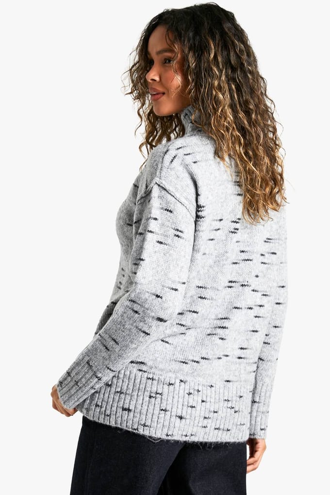 boohoo Dames Zachte gebreide marl oversized coltrui | Grijs | Maat: Small