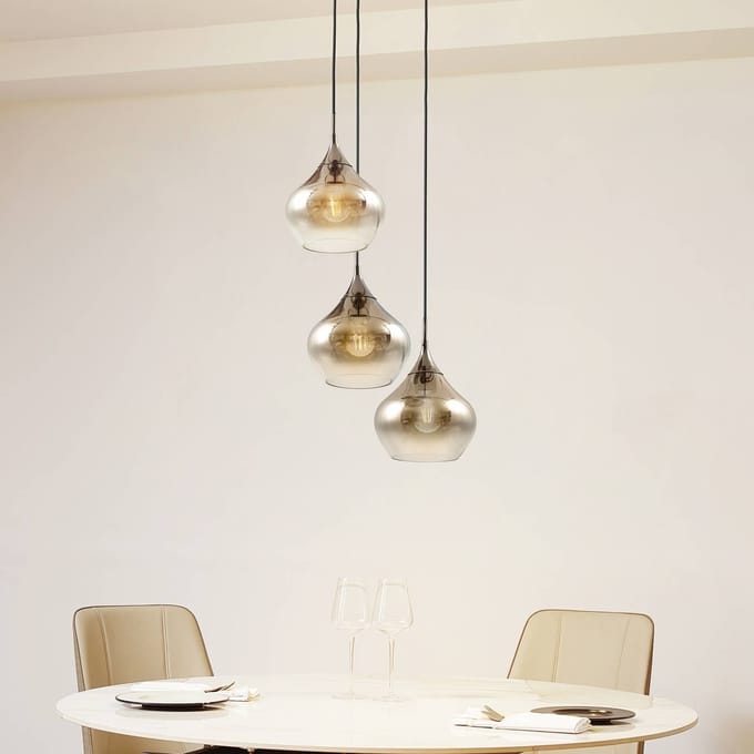 Lucande - hanglamp - 3lichts - Glas, ijzer - H: 17.5 cm - E27 - rookgrijs, zwart