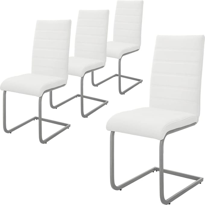 Set van 4 eetkamerstoelen sledemodel met rugleuning wit kunstlederen bekleding ML-Design