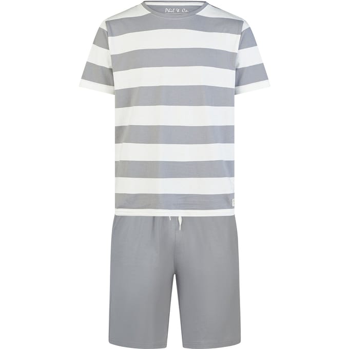 Phil & Co Heren Shortama Korte Pyjama Set Grijs Gestreept - Maat M