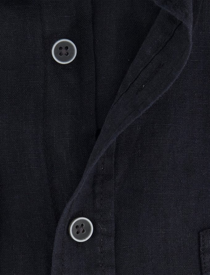 Overhemd zwart Casa Moda borstzak button-down collar wit omlijnde knopen