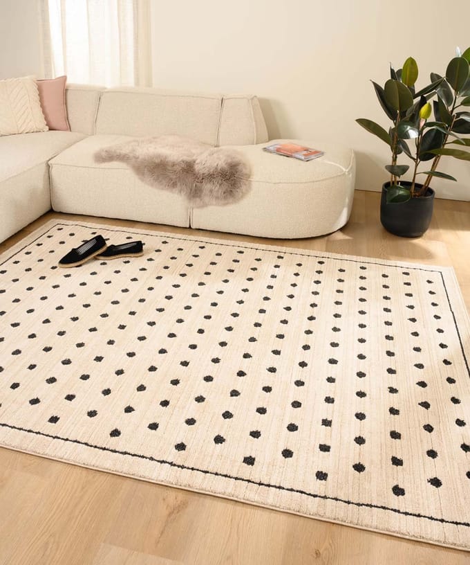 Vloerkleed stippen - Fancy Dots crème 80x150