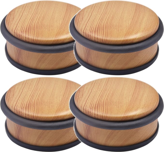 5Five Deurstopper - 4x - rond - houtlook - 10 x 4,5 cm - metaal - deurstop