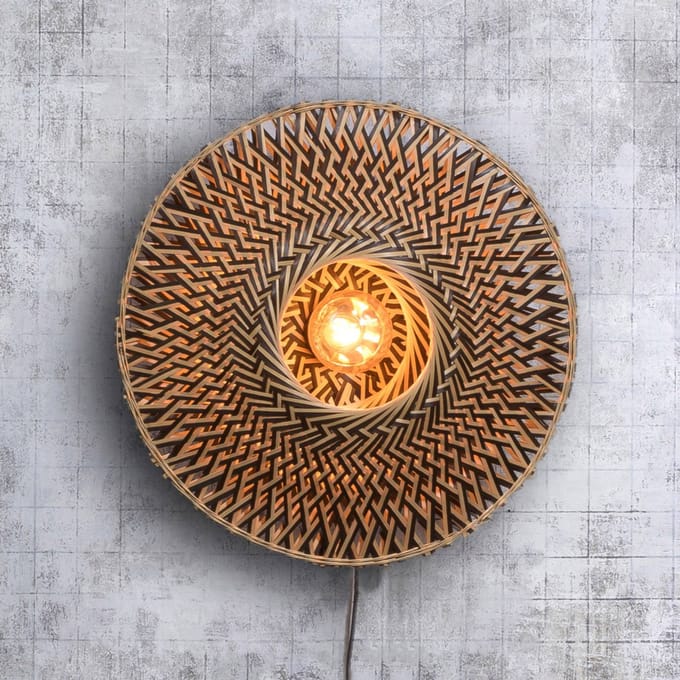 GOOD&MOJO Wandlamp Bali - Bamboe/Zwart - Ø44cm - Binnen Scandinavisch,Bohemian