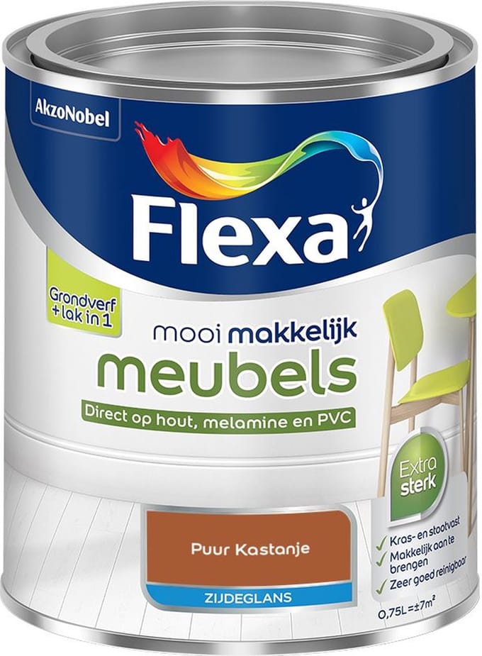 Flexa - Mooi Makkelijk Meubels Zijdeglans - Puur Kastanje - Mengverf - 750 Ml