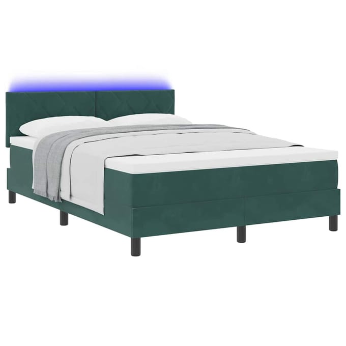 vidaXL - LED - Box - Spring - Bed - Donkergroen - 140 - x - 190 - cm - Fluweel