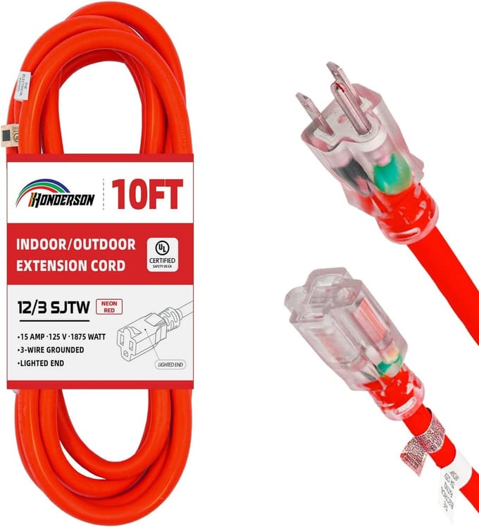 Verlengsnoer Buiten Neon Rood 3 Meter 12/3 AWG Geaard - Weerbestendig