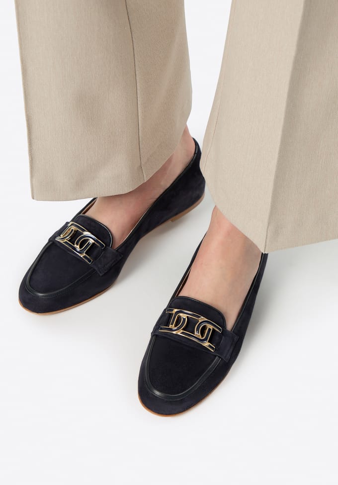 Wittchen Dames Leren Platte Loafers Marineblauw Natuurlijk Leer
