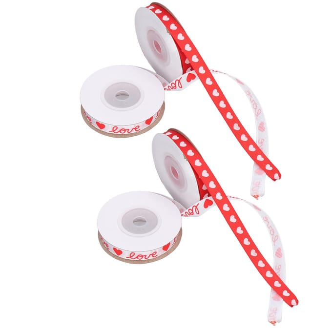 4 Rollen Stoflinten met Hartjesprint Delicate Patronen Valentijnsdaglinten voor Bruiloft white