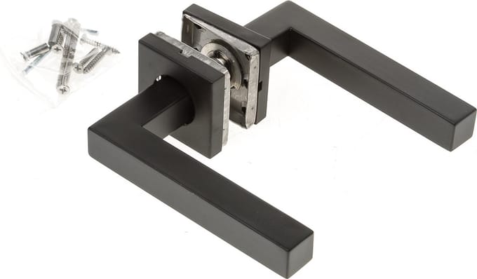Zwarte Deurklink Formani op vierkant rozet - Mat zwart Basics BSQ1-G Geveerd