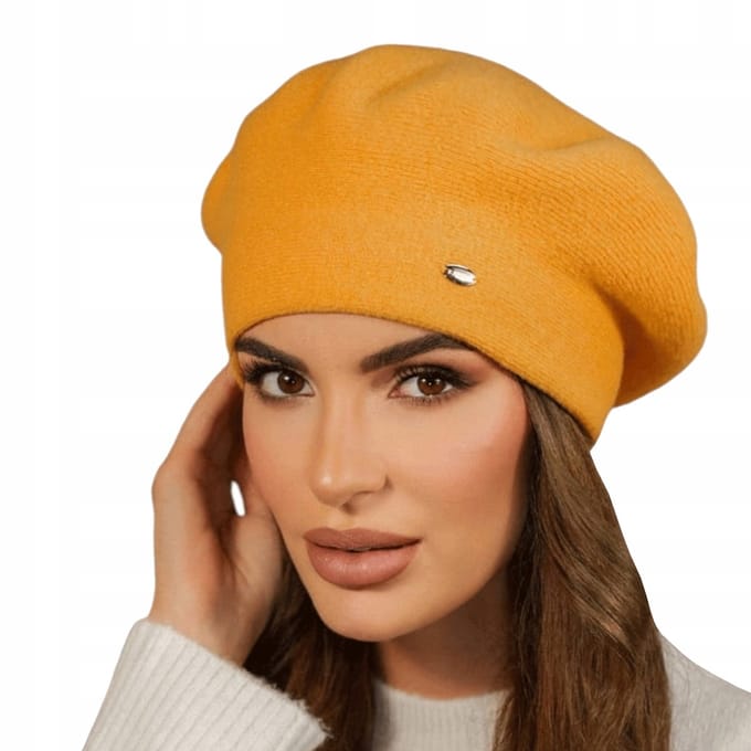 Dameswollen baret - Elegante 'Kiang' met hoge plof - Geel
