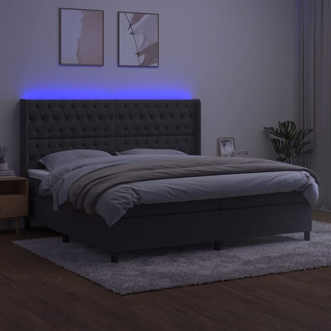 vidaXL - Boxspring - met - matras - en - LED - fluweel - donkergrijs - 200x200 - cm