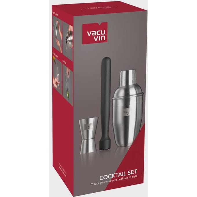 Vacu Vin Cocktailset Basic 3-delig – Cocktailshaker 350 ml – Inclusief Muddler en Jigger – RVS