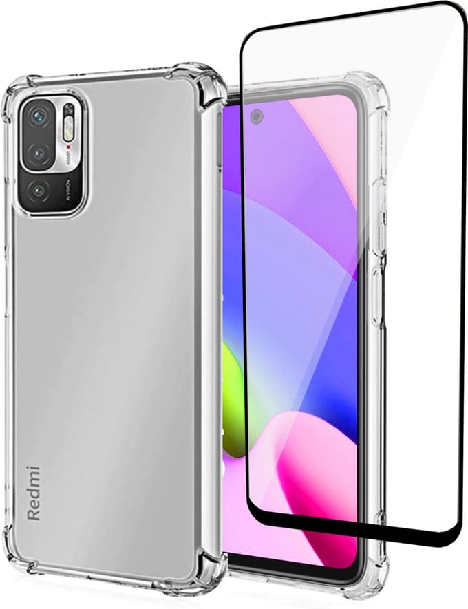 Geschikt voor Xiaomi Redmi 10 Hoesje - Case Transparant + Full Screen Beschermglas Screenprotector