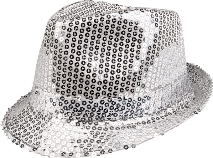 Boland - Hoed Popstar sequins zilver Zilver - 59 - Volwassenen - Unisex - 80's & 90's - Disco