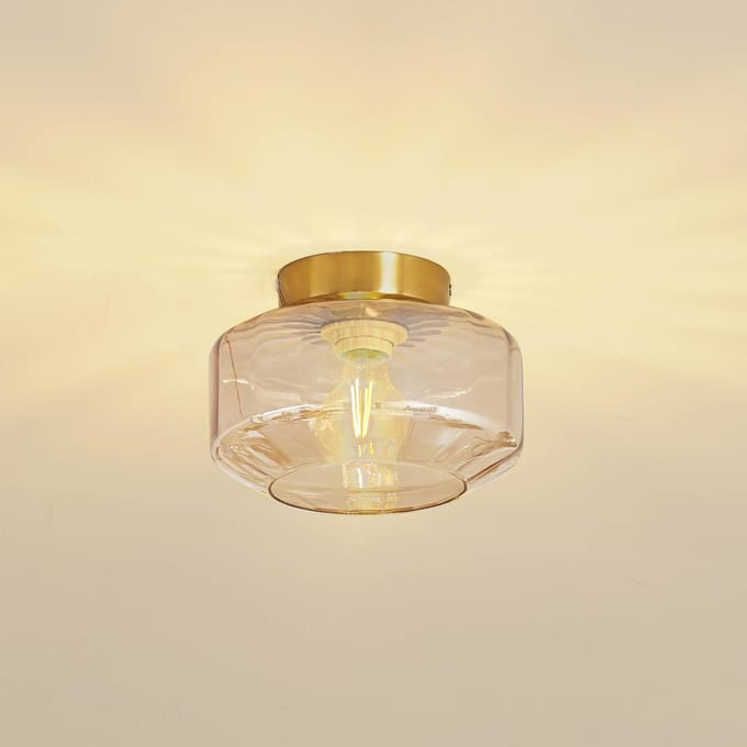 Lindby - plafondlamp - 1licht - Glas, ijzer - H: 15.3 cm - E27 - amber, messing