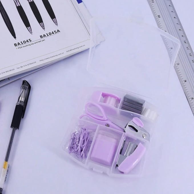 Draagbare Mini Kantoor Schrijfwaren Set Met Perforator, Nietjesverwijderaar Purple