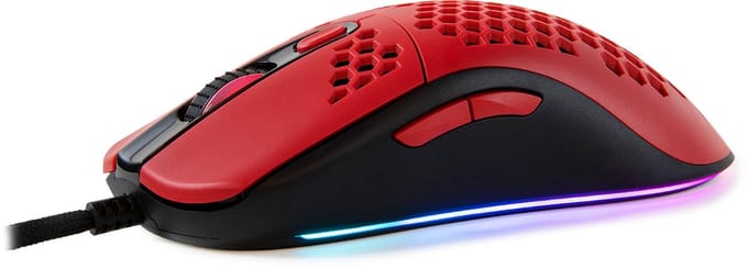Arozzi Favo Gaming Muis - Ultra Light 74 g - Honeycomb Design - USB - Rood