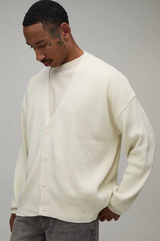 Relaxed Soft Touch Knitted Cardigan | Ecru | Size Small