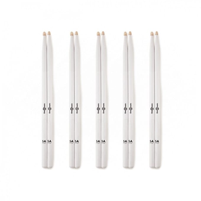 5A Wood Tip Hickory Drumsticks White, 5 Pack