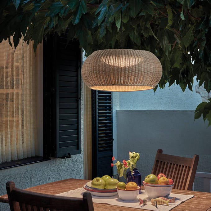 Bover LED buiten hanglamp Perris, bruin/beige, Ø 47 cm