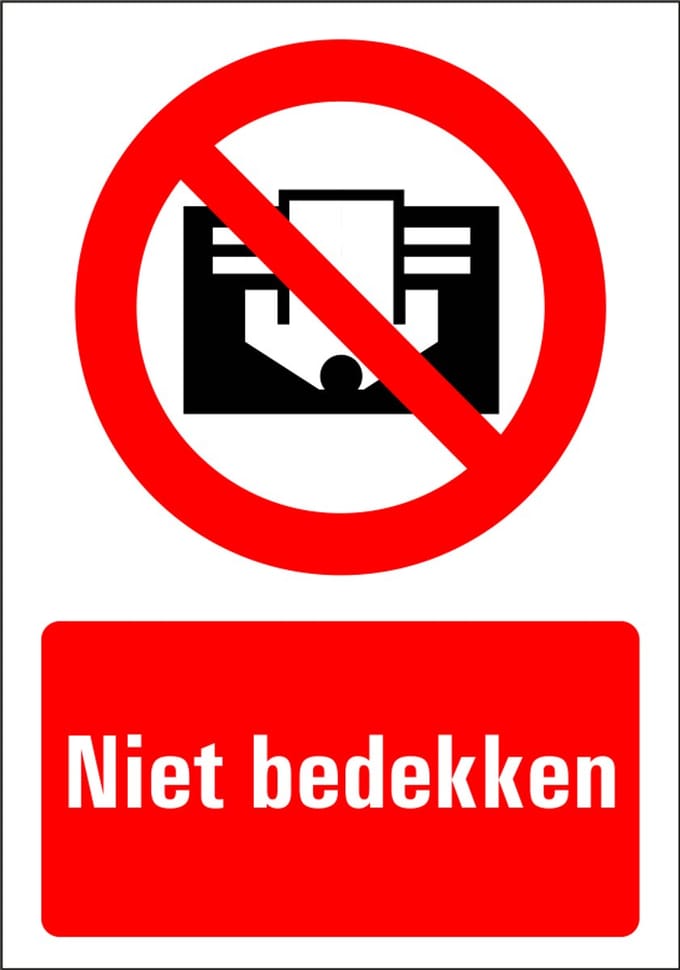 Niet bedekken bord - kunststof 210 x 297 mm