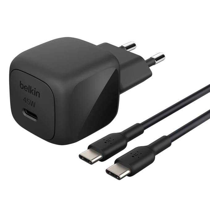 Belkin BoostCharge power adapter - compact - 24 pin USB-C - 45 Watt - with USB-C cable (1m)