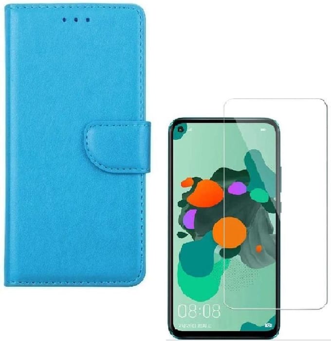 hoesje Geschikt voor: Huawei Mate 30 Lite Portemonnee Turquoise met 2 stuks Glas Screen protector