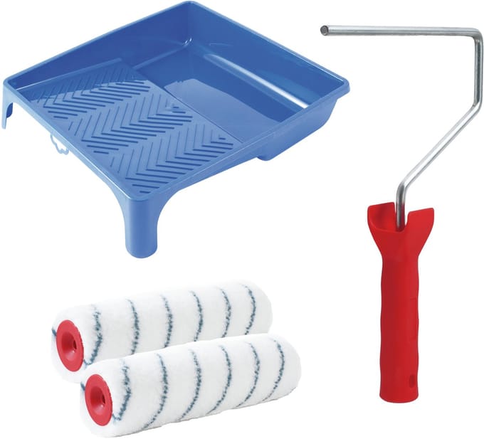 Sorex Verfrollers schilderen set - met beugel en verfbak - 2x anti spatten rollers - breedte 25 cm - pluisvrij