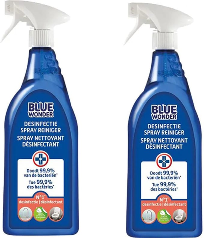 Blue Wonder desinfectie spray reiniger - 2 stuks + gratis KD Spons