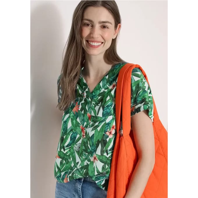 Blouseshirt met korte mouwen en gespleten hals