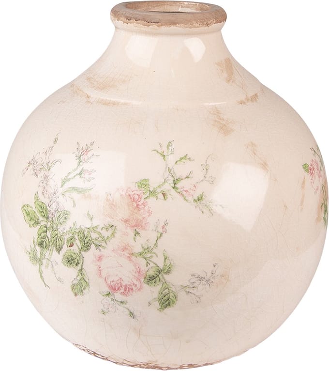 Clayre & Eef Vaas Ø 25x25 cm Roze Beige Keramiek Bloemen