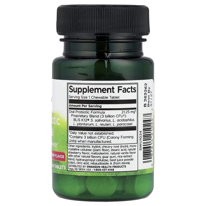 Orale Probiotica Formule, Natuurlijke Aardbeiensmaak, 3 Miljard KVE, 30 Kauwtabletten