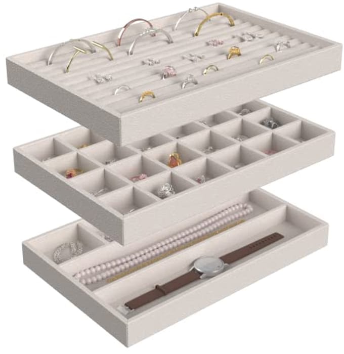 Set van 3 stapelbare sieradentrays voor het organiseren van accessoires